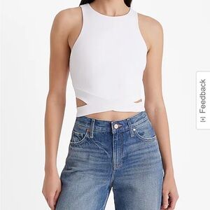 Express White Sleeveless Crop Top with Mock Neck and Cut Out Details